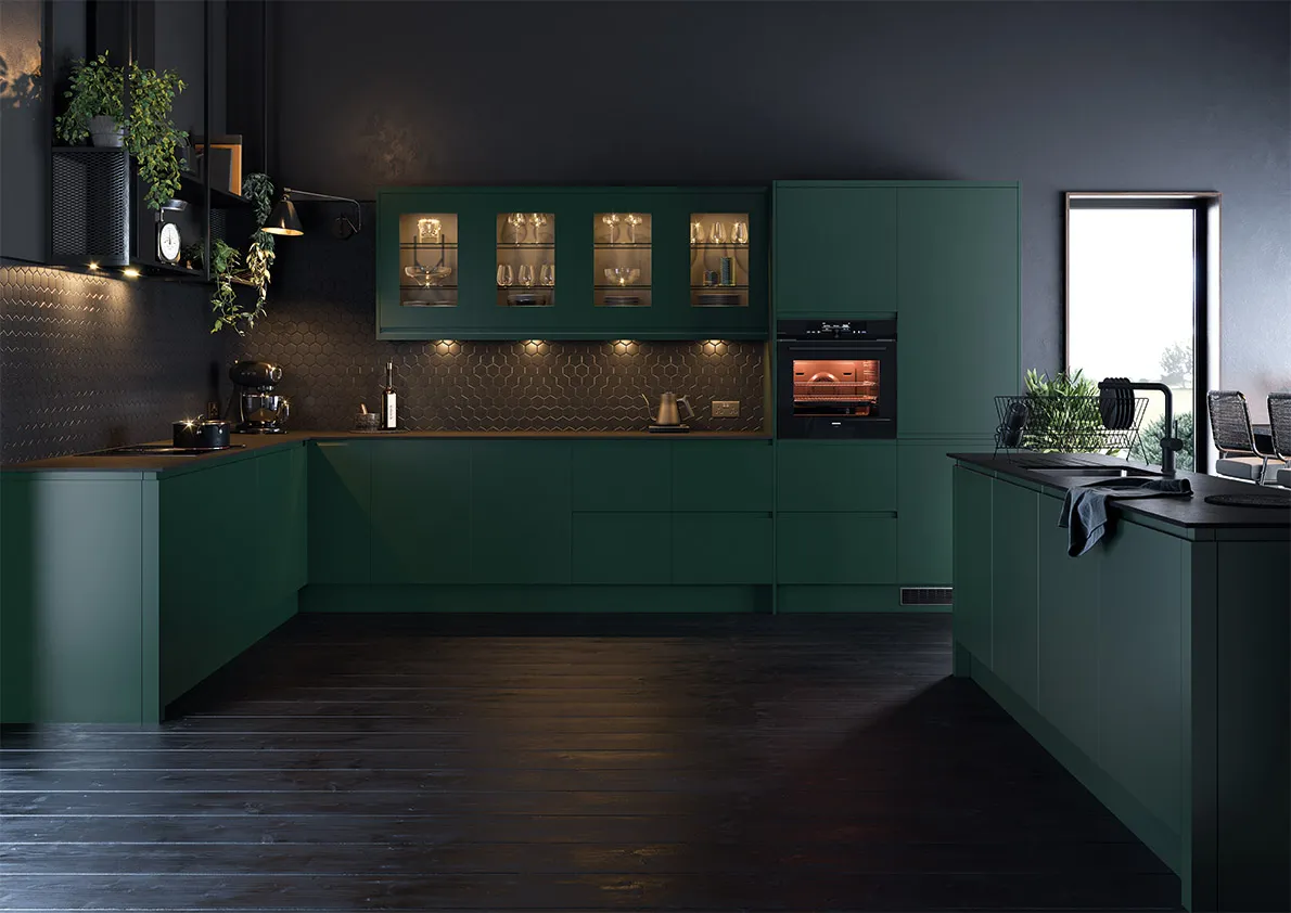 Contemporary kitchen with layered lighting