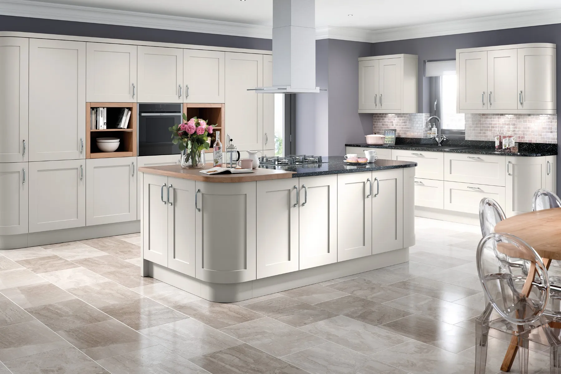Grey shaker kitchen with multifunctional island