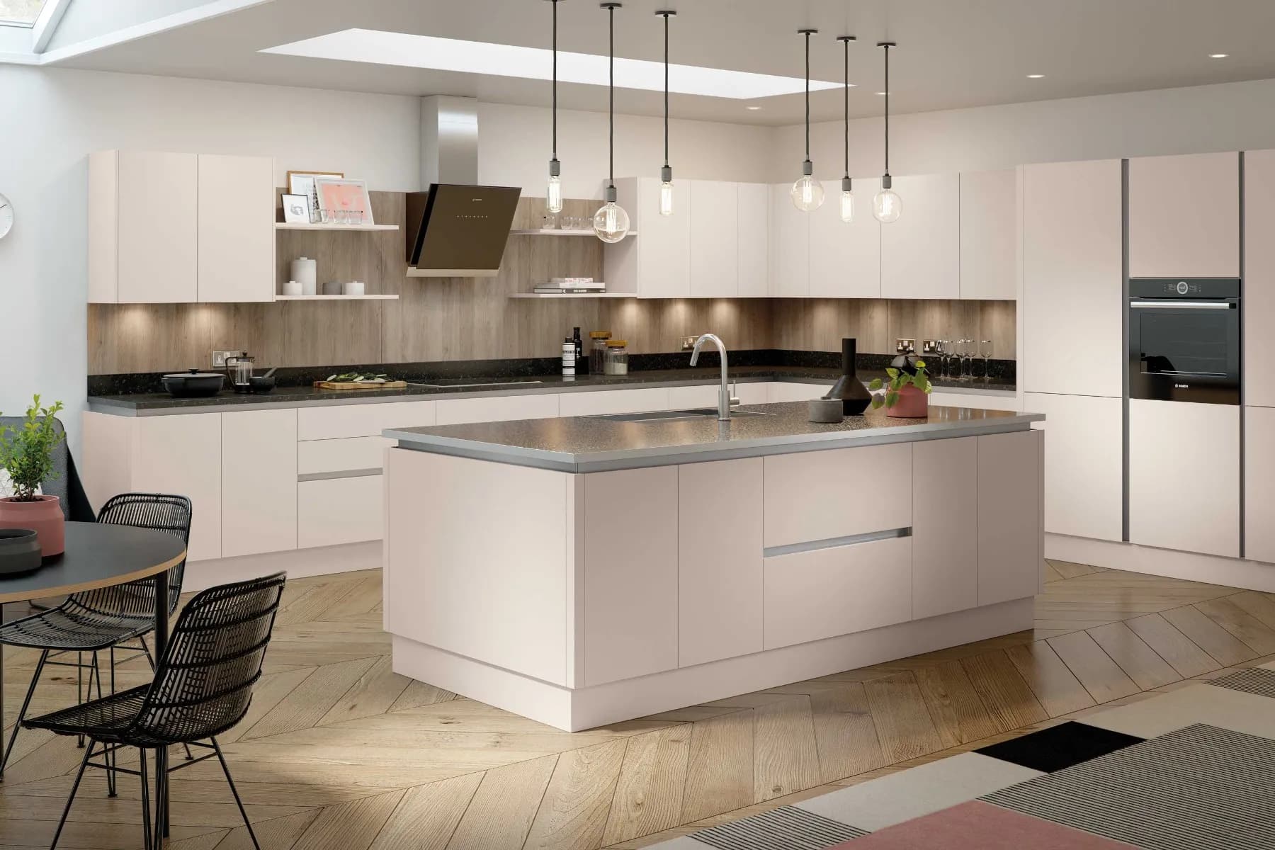 Handleless kitchen with warm lighting