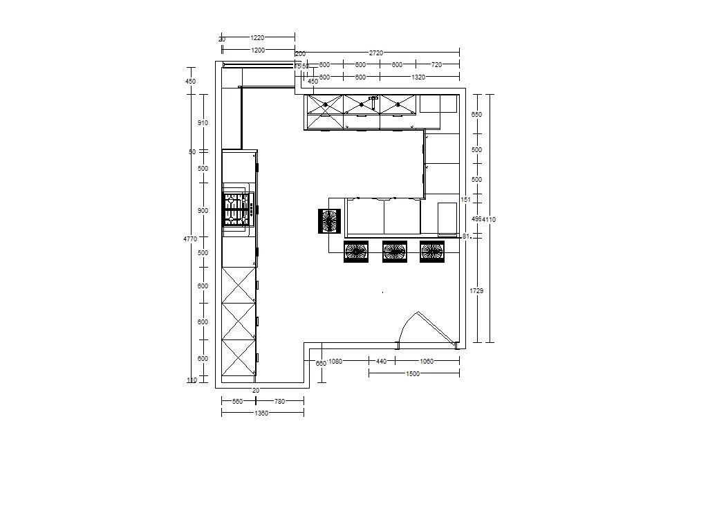 Plan view of the completed kitchen