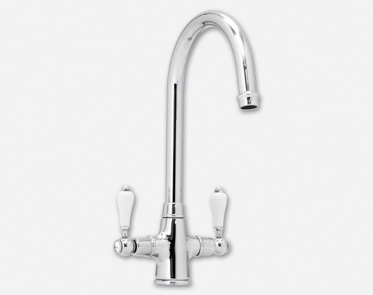 Image of Ludlow dual lever tap, chrome finish (white handles)