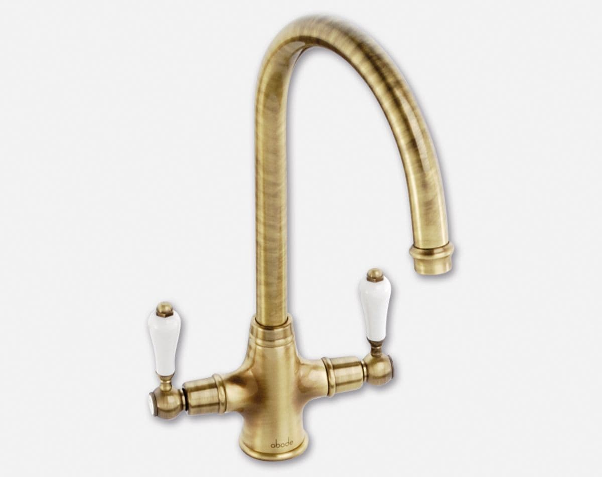 Image of Ludlow dual lever tap, antique bronze finish (white handles)