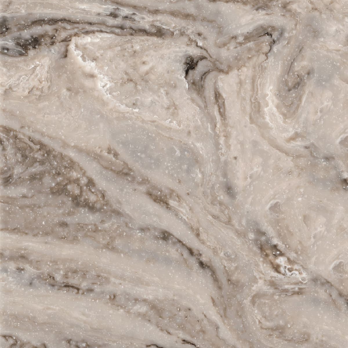 Smoke Drift Prima, a Corian finish with sweeping grey and taupe veining