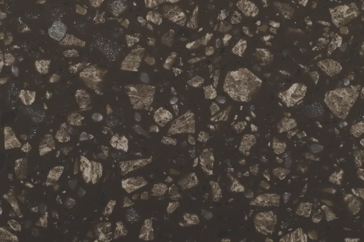 Recycled glass worktop finish in black with gold flecks