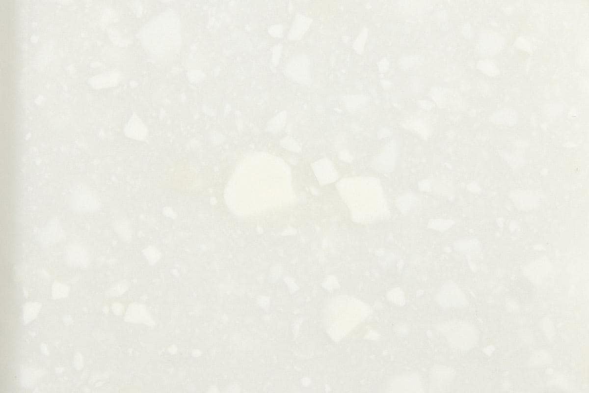 Recycled glass worktop finish in white with subtle marble-effect veining